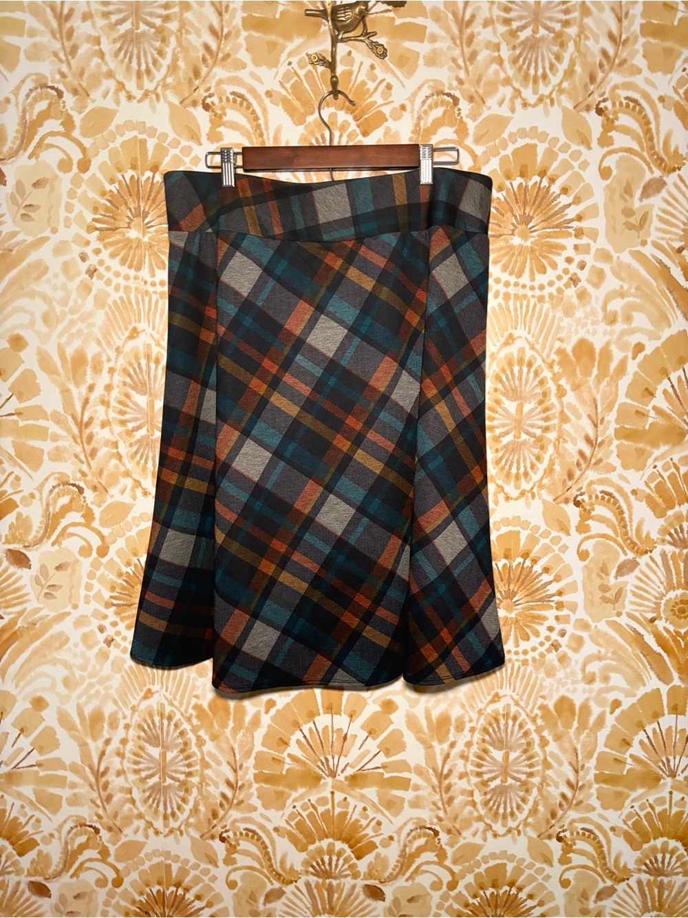 NYCC Multicolor Plaid Bias Cut A Line Midi Skirt Pull On Fall Academia Preppy - Picture 5 of 11